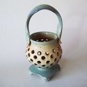 Vintage Dahlstedt Tall Pierced Arkansas Art Pottery Candle Holder / Planter